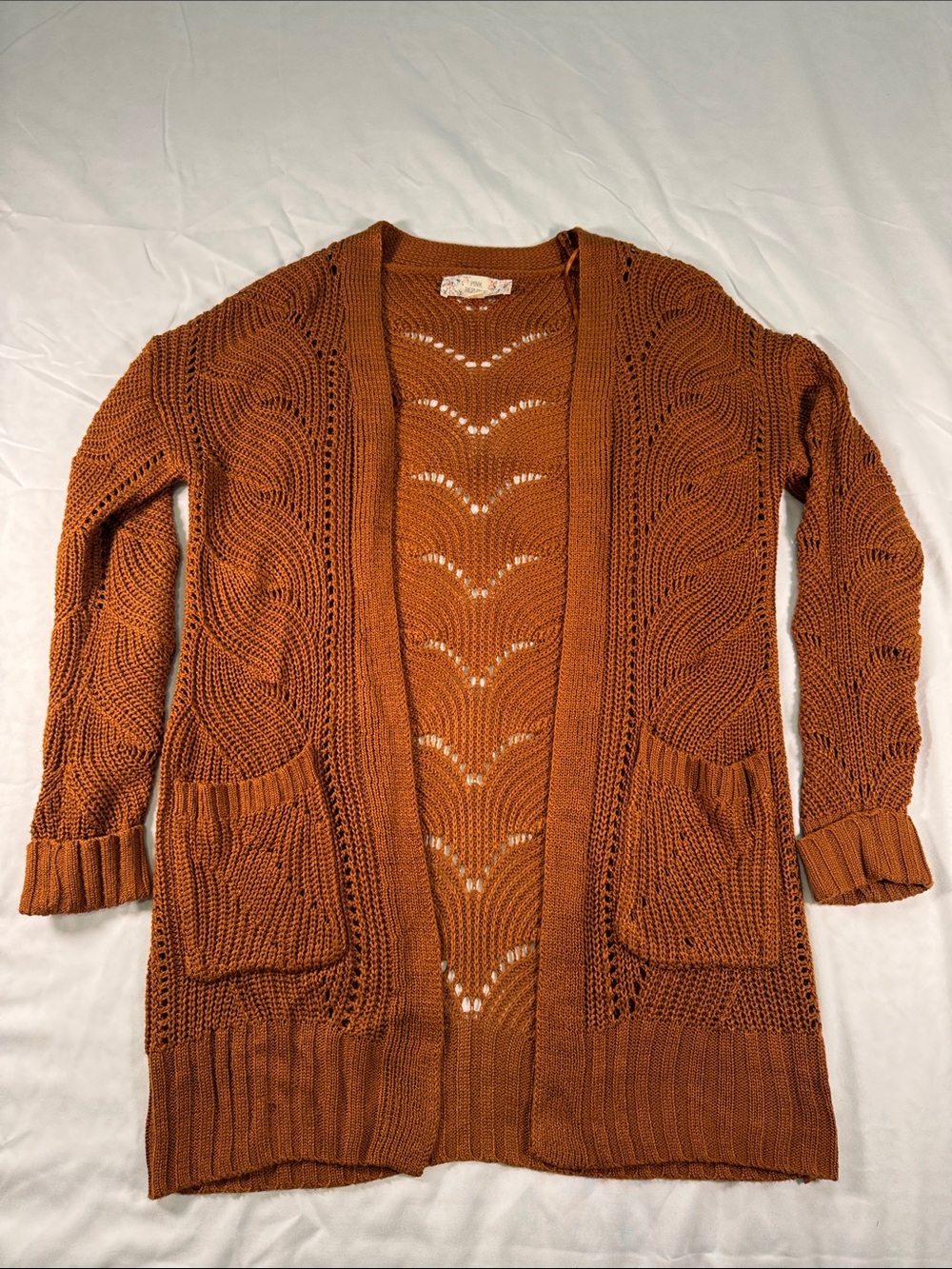 Open-Front Rust Knit Pocket Sweater Cardigan - Women